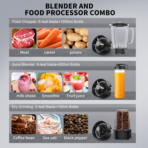 VAVSEA 3-in-1 Smoothie Blender, 1000W Blenders and Grinder Combo for Kitchen with 2 Speeds & Pulse, BPA-Free